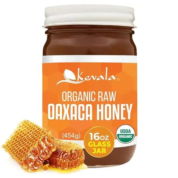 Kevala Organic Raw Oaxaca Honey - Natural Sweetener for Meals and Drinks with no Pesticides, Pure and Unprocessed Spread for Bread and Toast, Golden Nectar with no Sugar Added, Glass Jar 16 oz