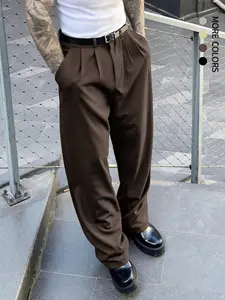 Men's Luxury Western Pants, Slim Fit Cuffed Design, Anti-Wrinkle Fabric, Suitable for Business and Leisure, High Waist Long Regular, Casual Street Trousers