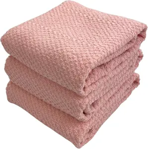 Serafina Home Light Pink Kitchen Hand Dish Towels: Oversized 28" x 18",100% Cotton Cloth Soft Cleaning Drying Absorbent Textured Design, Set of 3 Multipurpose for Everyday Use (Pink)