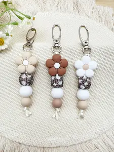 Silicone Floral Beaded Keychain with Daisy & Leopard Print, Elegant Fresh Decoration, Perfect Gift for Valentine's Day, Mother's Day, Christmas