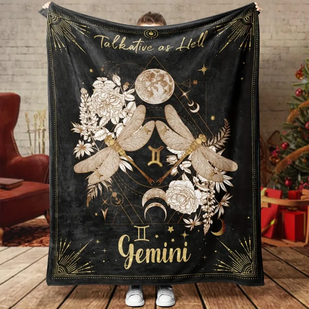 Zodiac Blanket Gift Birthday Christmas Gift Aries Taurus Gemini Cancer Leo Virgo Libra Scorpio Sagittarius Capricorn Aquarius Pisces Soft Flannel Cozy Aesthetic Throw Blanket Personalized Gift Home Decor Fall Winter Essentials