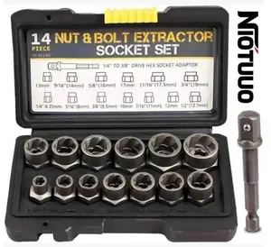 Impact Bolt And Nut Removal Tool Set, 13+1 Piece Bolt Extraction Tool Kit, Bolt Extractor Kit, Bolt Extractor, Extractor Socket Set, Nut Extractor Socket Set, Bolt Remover Tool Set For Removing Damaged/Dead/Rusted Bolts, Nuts & Screws, With Hex Adapter