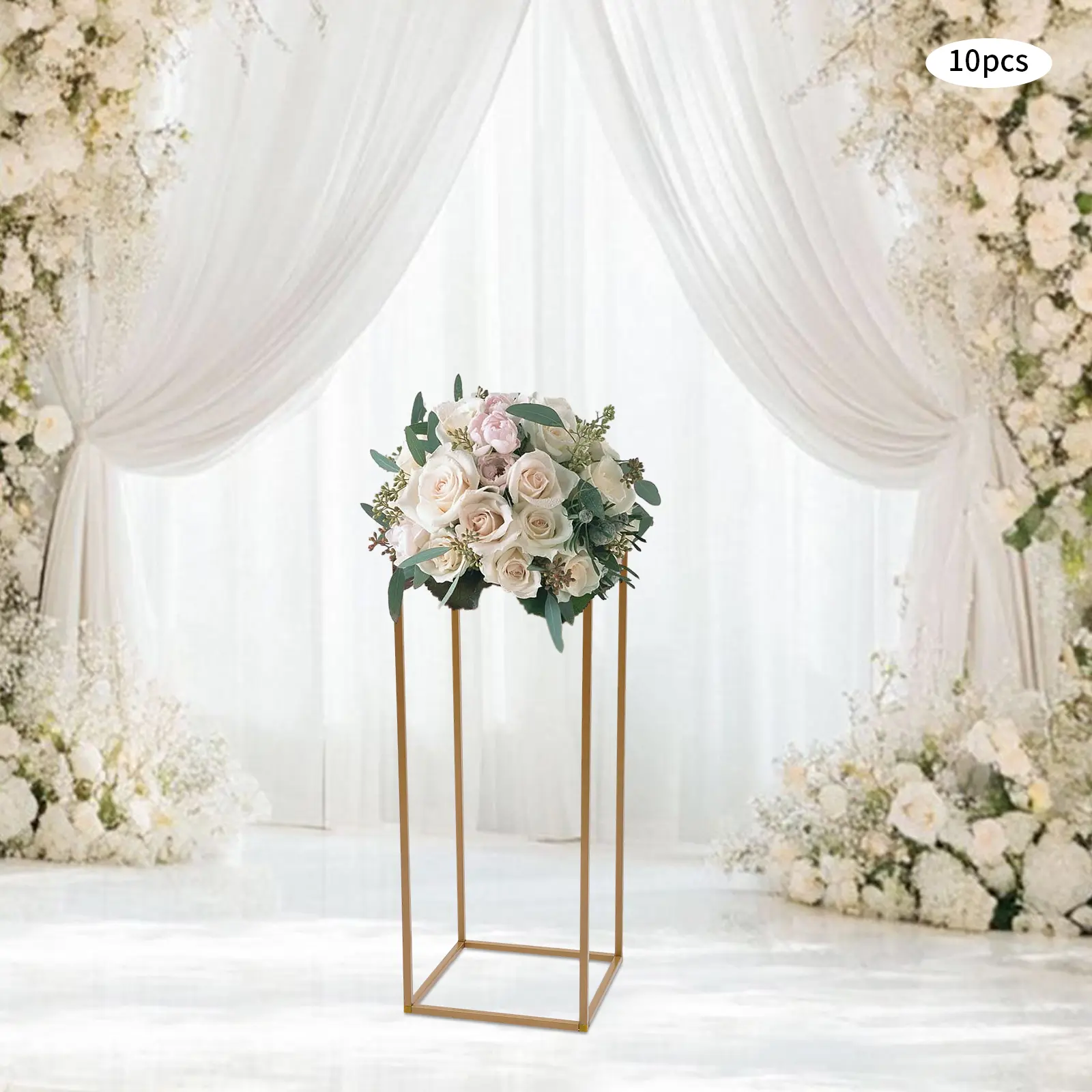 10Pcs 23.62 Inch Gold Rectangular Metal Flower Stand, Modern Tall Wedding Table Centerpieces, Elegant Floral Arrangement Holder for Wedding Party Banquet Event Home Decoration