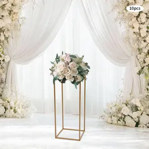 10Pcs 23.62 Inch Gold Rectangular Metal Flower Stand, Modern Tall Wedding Table Centerpieces, Elegant Floral Arrangement Holder for Wedding Party Banquet Event Home Decoration