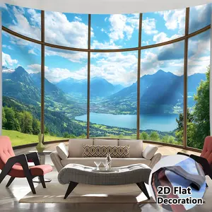 2D Flat, Stunning Nature Scenery Landscape Tapestry - Polyester Wall Hanging with Lush Mountain & Lake View - Easy-to-Use Mounting Accessories Included - Perfect for Bedroom, Office, or Living Room Decor, Office Wall Art |     Scenic Wall Hanging |     Po