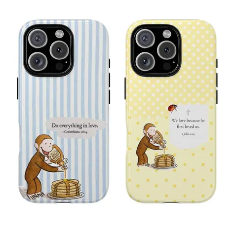 Cute Monekey Phone Cover, Curious George Phone Case, Bible Verse Phone Case with Cute Monkey Pancake Design, Christian Phone Cover, Protective Cover, Gift for fans