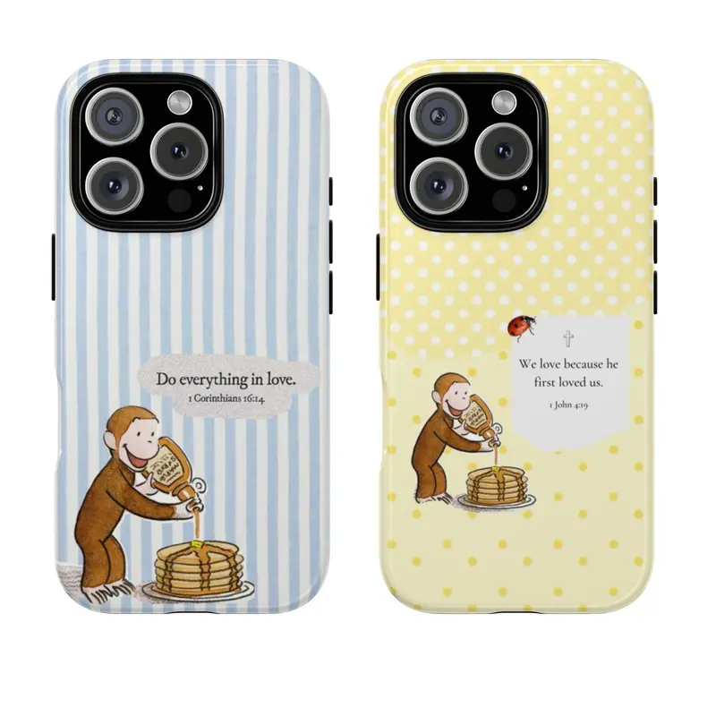 Cute Monekey Phone Cover, Curious George Phone Case, Bible Verse Phone Case with Cute Monkey Pancake Design, Christian Phone Cover, Protective Cover, Gift for fans