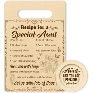 Gifts For Aunt, Recipe For A Special Aunt Cutting Board Set, Birthday Gifts For Auntie, Chopping Board With Coaster, Mothers Day Christmas Kitchen Favor Supplies
