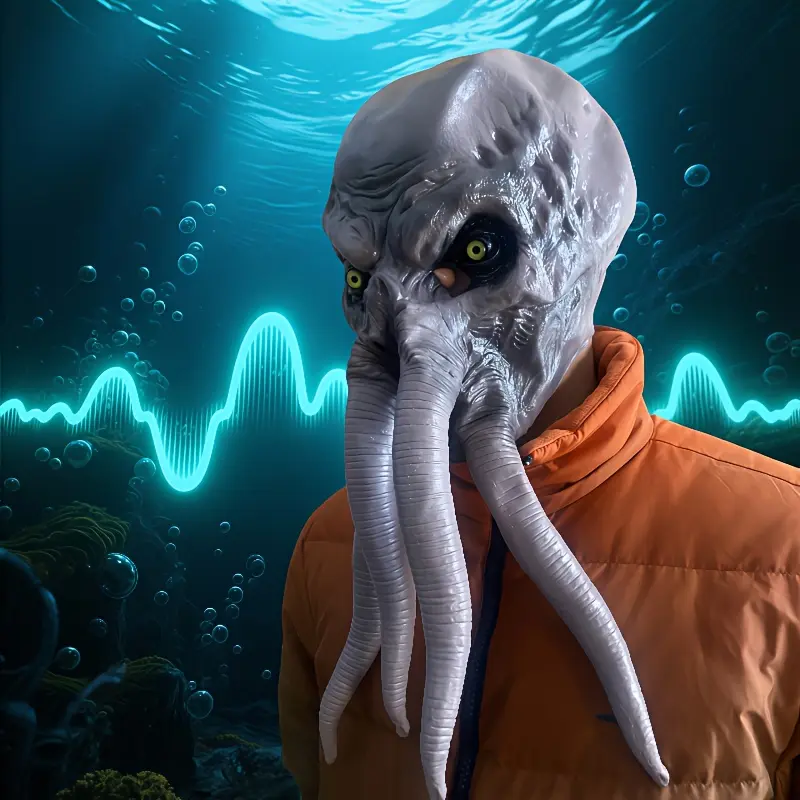 Cthulhu Mind Flayer Latex Mask, Realistic Octopus Monster Head Mask with Tentacles, Scary Cosplay Prop for Adults, Halloween, Themed Party & Horror Events,Handcrafted,Glow,Mini,Dark,Vintage,Resin,Rechargeable,miniature,custom