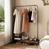SUOERNUO Heavy Duty Metal Clothes Rack Stand - Durable Sturdy Rolling Hanging Rack, 39.5×15.9×61.3in Tube Frame, 5.1lbs Organizer with Shoe Holder & Hangers, Black Storage Organization for Small Room Storage