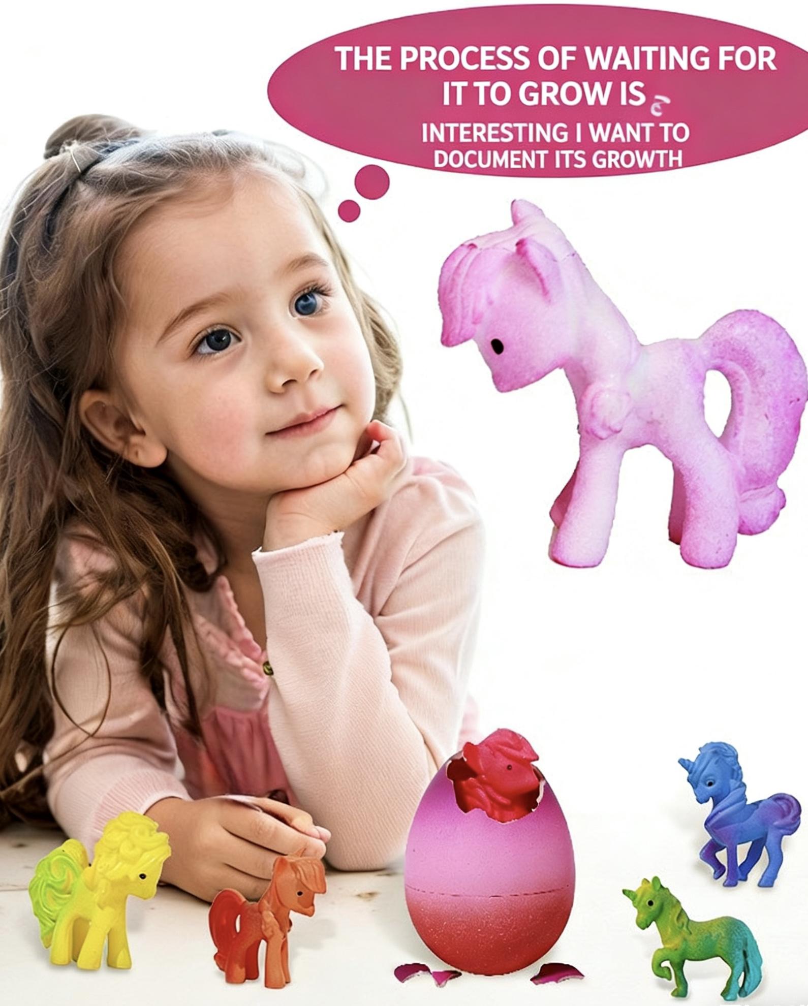 Water Grow Unicorn Eggs Set (6 Pack) – Hatch & Expand Up to 600% with Educational Cards – Fun Science Activity Toy for Kids, Perfect for Indoor & Outdoor Play, Backyard & Party Activities