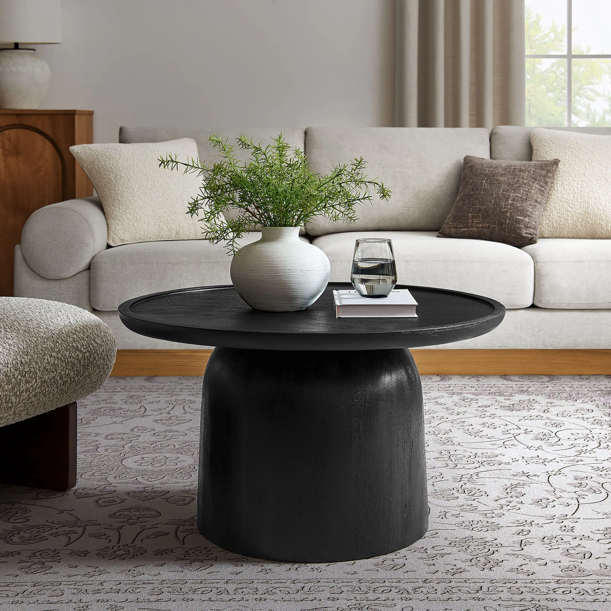 Holloway 30" Round Wood Coffee Table in Black