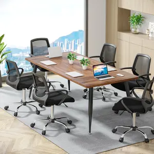 LITTLE TREE 6FT Conference Table, Rectangular Meeting Room Tables, Modern Industrial Seminar Table Boardroom Desk with Metal Legs for Office, 70.8’’ L x 31.5’’ W x 29.5’’ H
