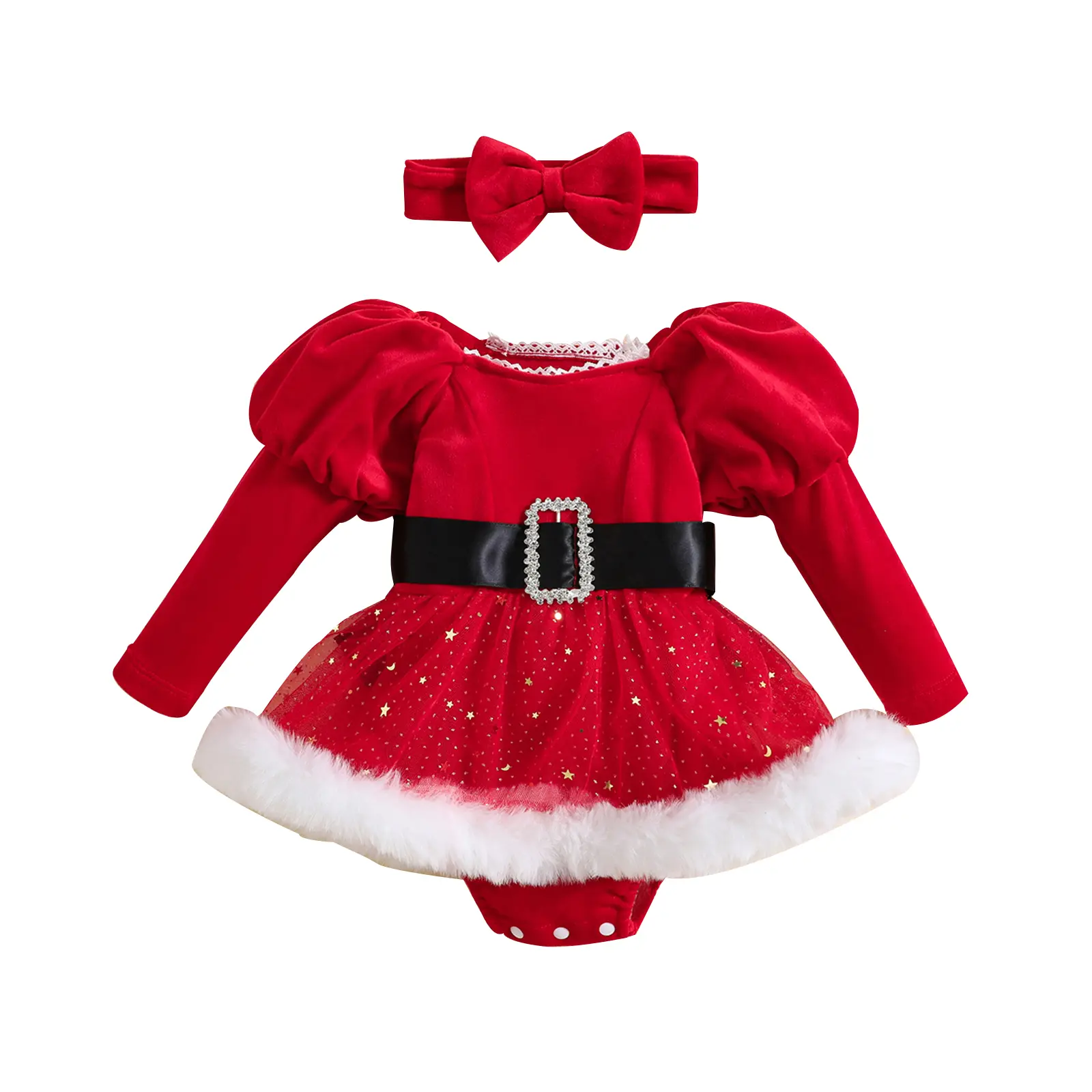 Ma&Baby Baby Girl Christmas Outfit Newborn Xmas Dress Infant Girls Long Sleeve Romper Dress My First Christmas Clothes