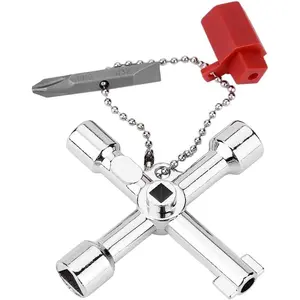 4 in 1 Universal Utilities Key, Multi-Functional Universal  Key with Bit Zinc Alloy Tools Electrical Cupboard Box,  Door, Water Meter Valve Gas Electric Meter Cabinets etc