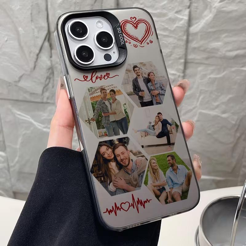 Custom Couples Photo Silver Phone Case for Apple Devices — Full Series, Drop Resistant, Customizable with Exclusive Couple Photos, Premium Valentine’s Day Gift for Couples