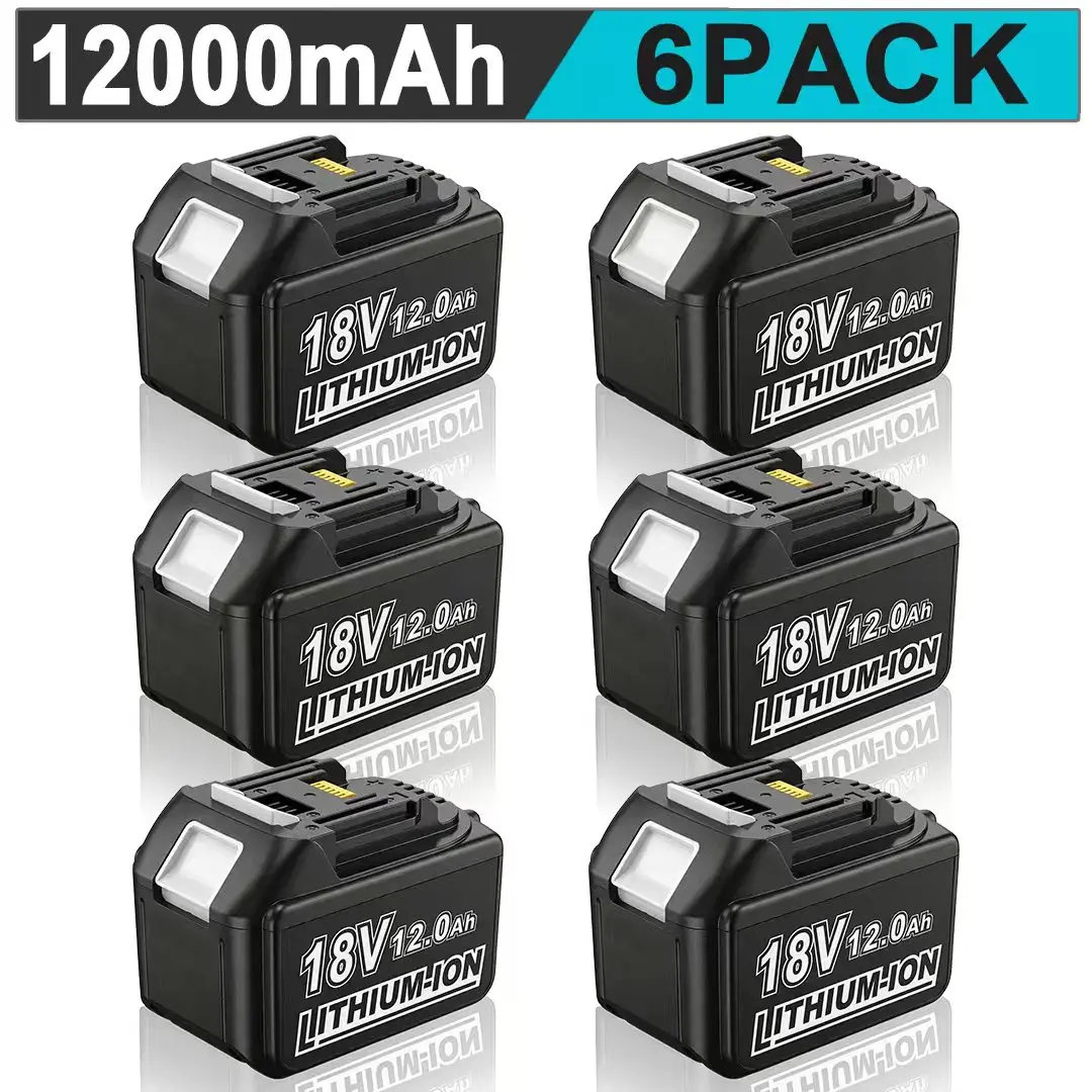 6-Pack 18V 12000mAh Lithium-ion Replacement Battery for Makita18V , Fully Compatiblewith Makita 18V Cordless Power Tools BL1815, BL1860, BL1850, BL1850B, BL1840,BL1830