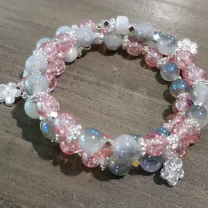 Hand Crafted Glass Beaded Bracelet with Memory Wire Design for Women