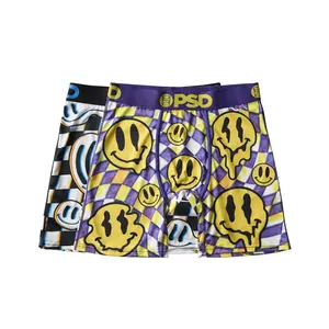 PSD Mens Smile Warp Boxer Brief 2 Pack - Standard Length 7 Inch Inseam, Soft and Breathable Poly Blend Fabric