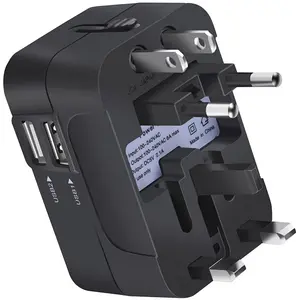 Universal Travel Plug Adapter, 2 USB Ports World Travel AC Power Adapter, Non-Fusion AC Power Adapter, Usb Plug In