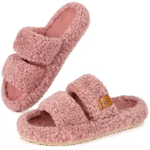 EverFoams Women's Fuzzy Open-Toe Slippers – Stylish Classic Slides with Soft Memory Foam, Non-Slip Rubber Sole, Perfect Cozy Footwear .