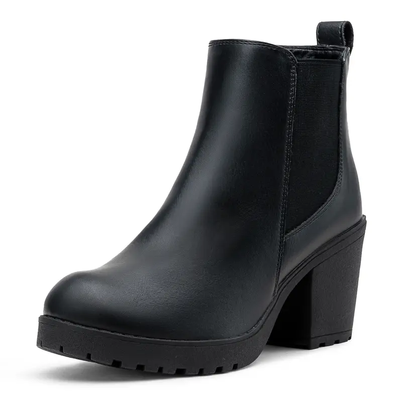 Women's 999 Fashion Platform Chunky Low-Heel Chelsea Ankle Booties - Round Toe, Synthetic Premium Materials, Rubber Sole, Minimalist, Comfortable Heels, Casual Walking Shoes for Business Wear, All Seasons,outdoorfun