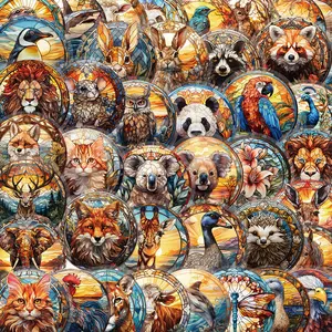 50 Sheets Stained Glass Series Stickers for DIY Holiday Gifts, Phone Case & Luggage Decoration, PET Transparent Stickers