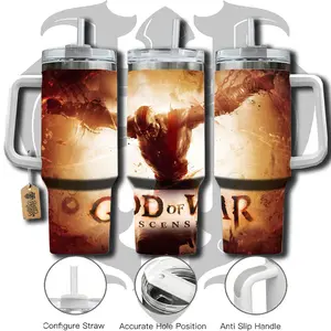 HardTimesMerch - Kratos God Of War #4 40oz Handle Tumbler Stainless Steel Travel Mug, Anime Inspired Vacuum Insulated Cup, Large Iced Coffee Tumbler, Manga Fighter Drinkware, Otaku Gift for Him Her