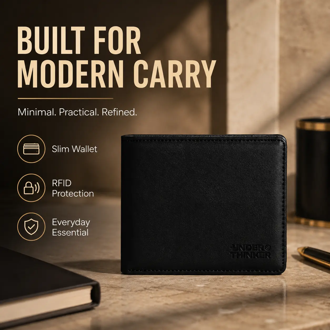 UNDER THINKER Mavo Slim Wallet for Men, Men Slim Wallet, RFID Faux Leather Bifold Wallet with ID Window, Up to 9 Cards, Gift for Him TDF 0810