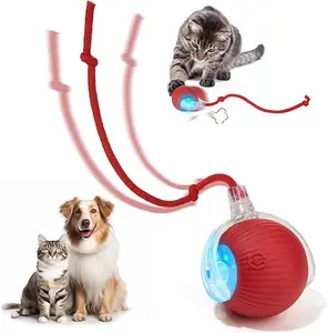 Electric Rolling Cat Ball Toy with Rope, Interactive Cat Teaser Toy, Automatic Ball Toy Pet Supply for Dogs & Cats, Interactive Kitten Wand, Kitty