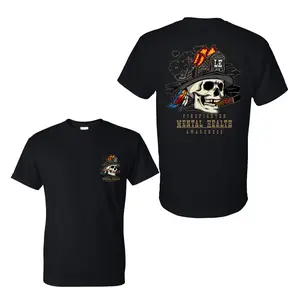 Firefighter Mental Health Awareness Skull, 2 Sides, First Responder Support Firefighter Graphic Tee