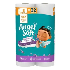 8 Mega Rolls = 32 Regular Rolls Toilet Paper with Fresh Lavender Scented Tube, Soft and Strong Toilet Tissue
