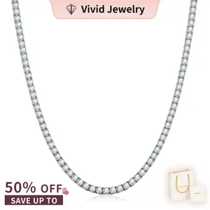 Vivid Tennis Necklace (Bracelet) 3mm/5mm Simulated Diamond Tennis Necklace for Women/Men Classic 8"/ 18"/20"/24" Lengths with Upgraded Box Clasp Safety Latch Gold Jewelry Valentine's Daygift