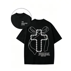 Summer t Shirts Cross, Letter Print, Jesus, Religious Beliefs, God, 230G Wax Printed Double-Sided Printed Short Sleeved T-Shirt, Retro Washed, 100% Cotton, Comfortable And Loose Short Sleeved T-Shirt, Selected Summer Clothing Streetwear Man Tshirt