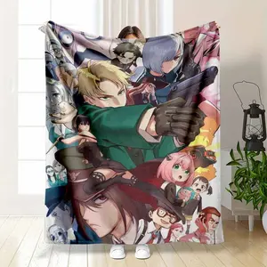 Anime Spy Family Flannel Blanket, Vibrant Manga Character Collage Print, Ultra-Soft Lightweight Plush Warm Throw, Ideal for Living Room Couch Snuggling, Fan Birthday Gift
