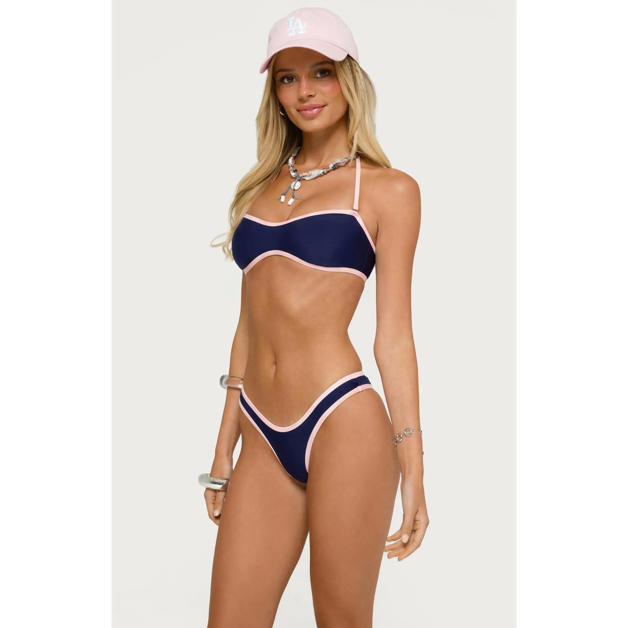Edikted Women's Kina Contrast Halter Bandeau Bikini Top