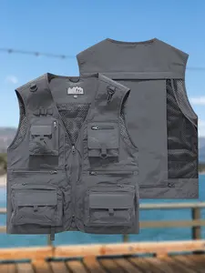 Printed Waistcoat Summer Outdoor Workwear Multi-Pocket Waistcoat Thin Fishing Photographer Vest Jacket for Men - Tops, Menswear