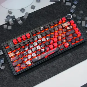 Aula Phantom Heat OEM Pudding Keycaps 119 Keys | Red & Black PBT+PC Backlit Keycap Set for 61/68/75/87/98/104 Layout Mechanical keyboard Includes Compatibility Keys 5-Side Dye-Sublimated Legends 4-Side Black Translucent Pudding Design Gaming Accessoies