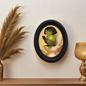 Frog Sitting on Toilet Watching Phone Wall Decor, Fun Animal Hanging Art, Indoor Decoration Gift for Animal Lovers, Modern Home Decoration