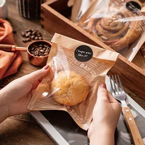 100pcs, 50pcs bag+50pcs decal, Clear Heat Seal Bakery Bags with Window and 50 Stickers - Perfect for Wrapping Cookies, Donuts, and Egg Sandwiches - Greaseproof and Disposable