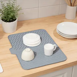 Extra-Large Silicone Dish Drying Mat with Integrated Drainage Lip | Easy-Clean Kitchen Counter Dish Drainer Pad | High-Temperature Resistant Tableware Coaster