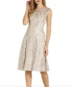 ADRIANNA PAPELL Embroidered A-Line Dress