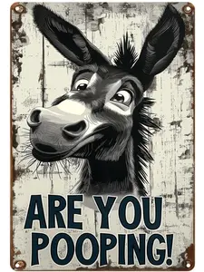 Funny Donkey "Are You Pooping?" Vintage Tin Sign 8x12 Inches Humorous Metal Wall Décor for Bathroom Farmhouse Style Waterproof Fade-Resistant Classic Black White Rustic Charm