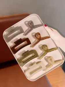 8pcs hair claw acrylic Hair Clip Set, suitable for thick and thin hair, non-slip comfortable hair claw, jelly color acrylic hair clip, rectangular hair clip-non-slip, solid color acces