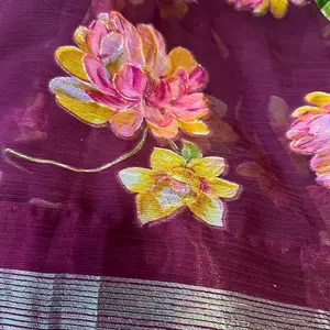 Floral print sari on Chiffon fabric with fall pico done