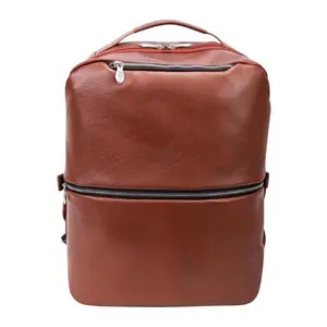 212 MAIN 17 in. U Series East Side Pebble Grain Leather 2-in-1 Laptop & Tablet Convertible Cross-Body Travel Backpack, with Shoulder Strap, Zipper Closure, Brown