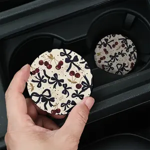 Bow Season Is Every Season | 2/4Pcs Coquette Cherry Car Coasters - Navy Bow Print, Cup Holder Mat for It Girls, Birthday, Valentine's, Thanksgiving, Christmas Gifts