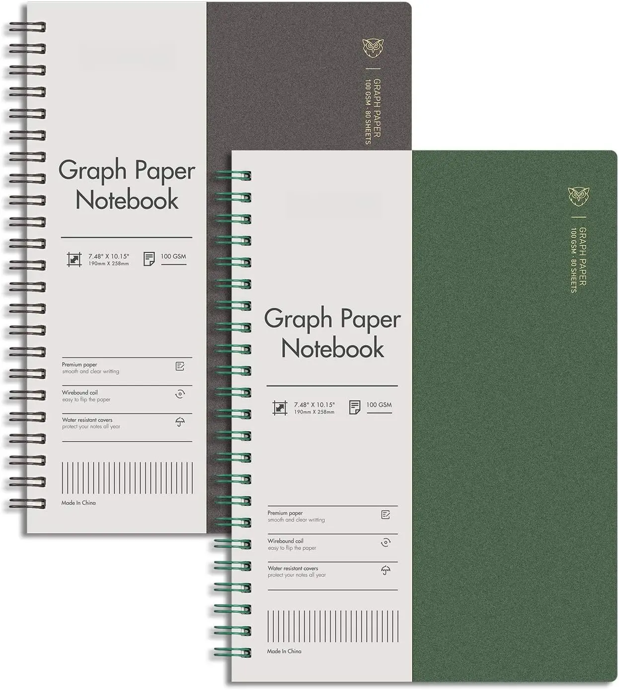 Graph Paper Spiral Notebook 7.48" x 10.15" - B5 Graph Paper Notebook, 2 Pack 320 Pages 100gsm Thick Grid Paper, Plastic Hardcover Journals for Writing Engineering Graphing Work School Supplies