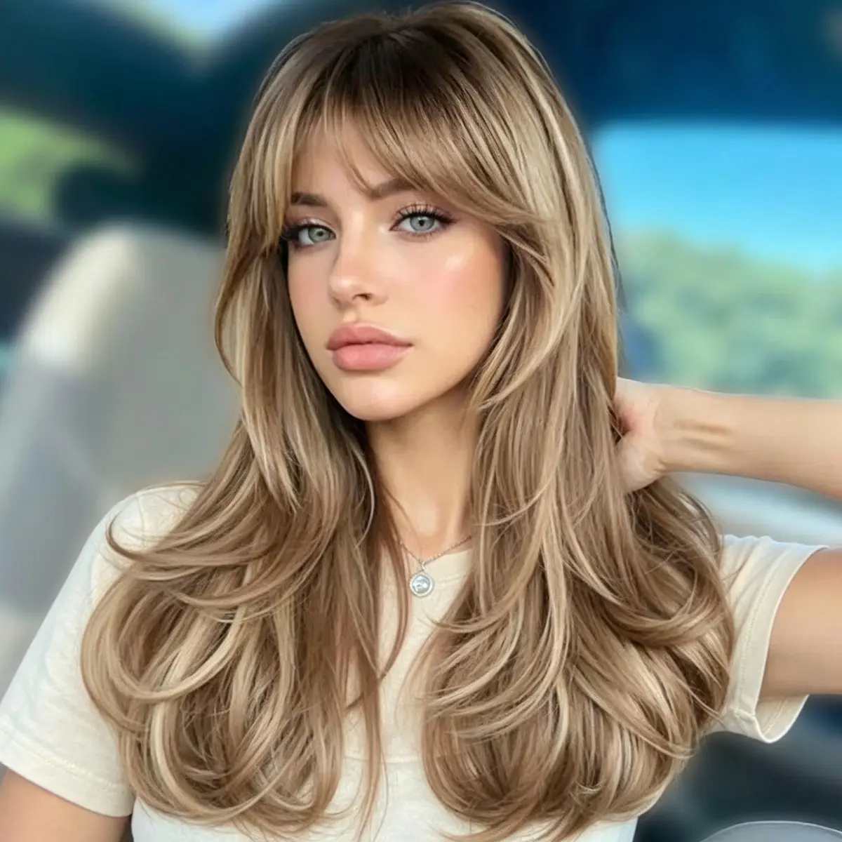 Jessie's Wig [Alba] Minimalist Lace Curtain Bangs Brown Ombre With Blonde Layered Cut Wavy Wig Glueless Wig  #SummerWins #DealsForYouDays