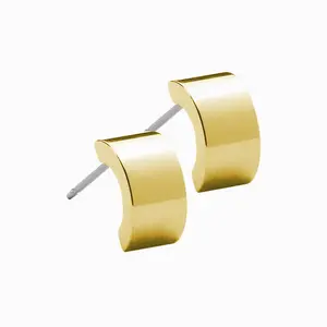 Blomdahl | Hypoallergenic | Golden Titanium 10mm Plain Grand Curved Pendant Earrings | Best Choice For Sensitive Ears